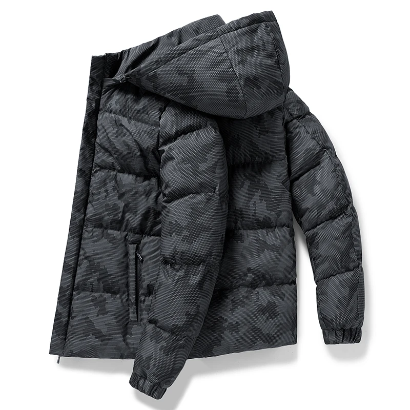 

Men's Zipper Cardigan Jacket Autumn Winter New Youth Casual Detachable Cap Long Sleeve Thick Warm Korean Camouflage Parkas Coat