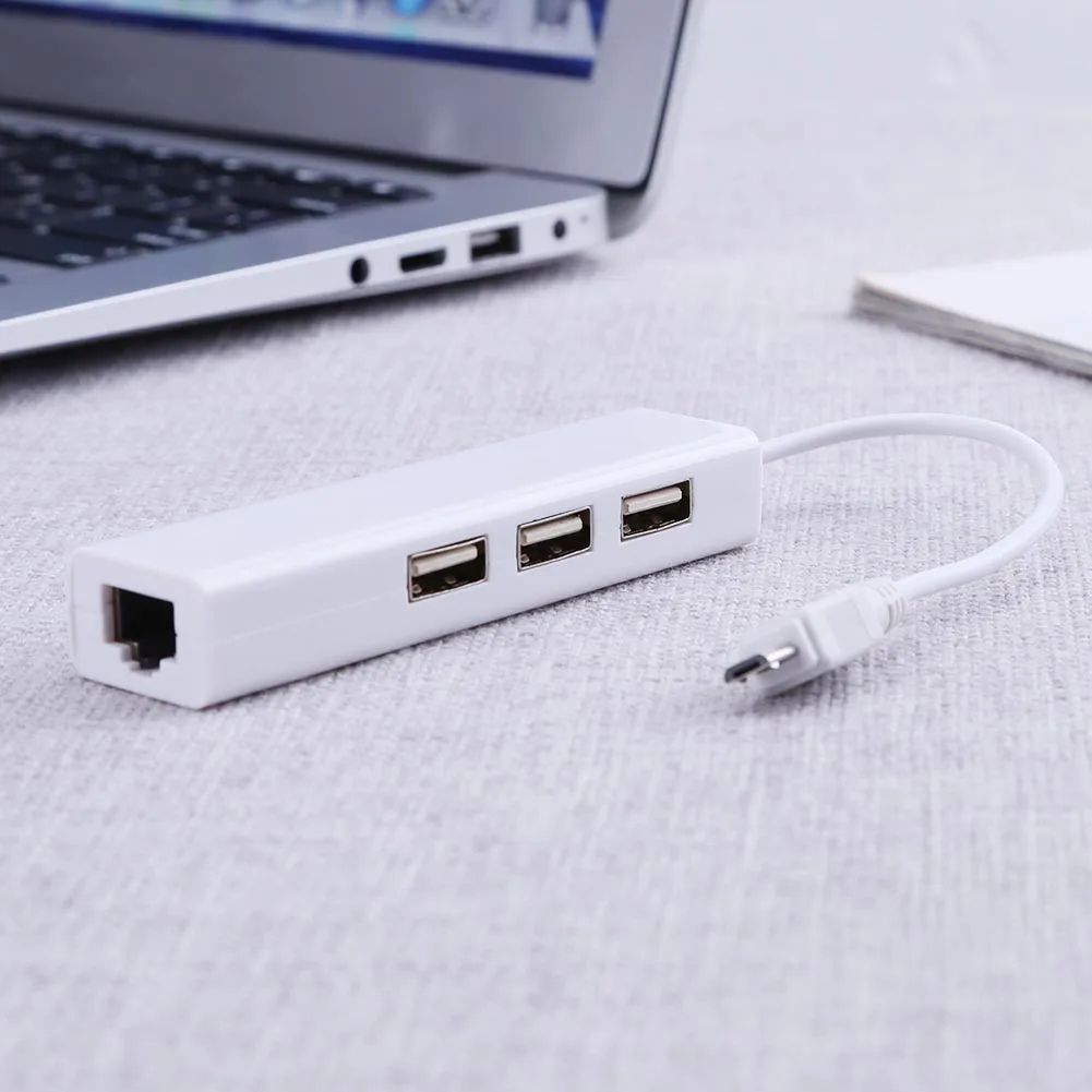 OTG 3포트 USB 2.0 허브 10/100MB 마이크로 USB - RJ45 LAN 어댑터 네트워크 카드