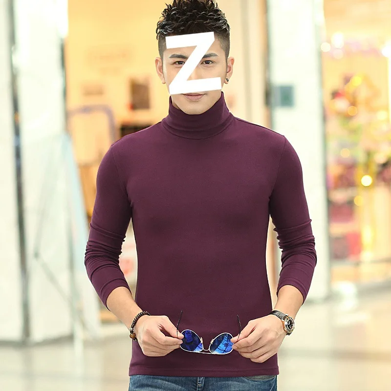 Autumn and Winter Turtleneck Bottoming Shirt Slim Cotton Tight Youth Long SleevetT-shirt Men's Solid Color Underwe