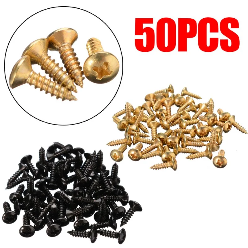 50pcs/set Gold Black Silver Electric Guitar Bass Pickguard Cover Plate Screws For Guitar Bass Metal Fixed Screw Wholesale 50pcs guitar pickguard screws with box for st electric guitar bass metal pick guard scratchplate screws bolts set accessories