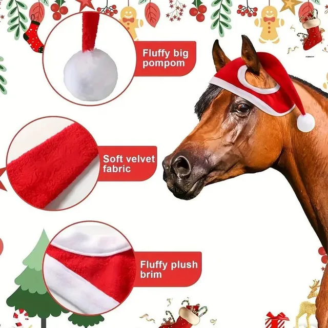 Santa Hat for Horse Equestrian Christmas  Horse Fly Ear Bonnet for Christmas Parade Horse Costume Holiday One Ear Slip On 4