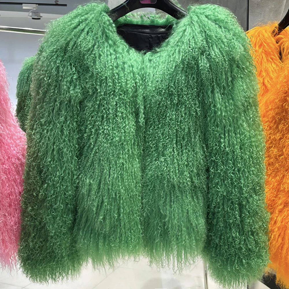 YOLOAgain Plus Size Dark Brown Mongolia Sheep Fur Jacket Women Real Fur Jacket Female Winter Warm Outerwear