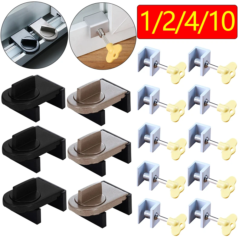Aluminum Sliding Sash Stopper Cabinet Lock Straps Door Security Anti-theft Lock Window Sliding Doors Lock Baby Kids Child Safety