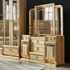 Wooden Modern Gold King Size Bed Double Master Room Villa Home Royal Full Queen Wood Luxury Bedroom Furniture Set 5