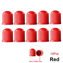 Durable Black Dome - Shaped Tire Valve Caps with O - Ring Seal - Universal Fit (Red - 10Pcs)
