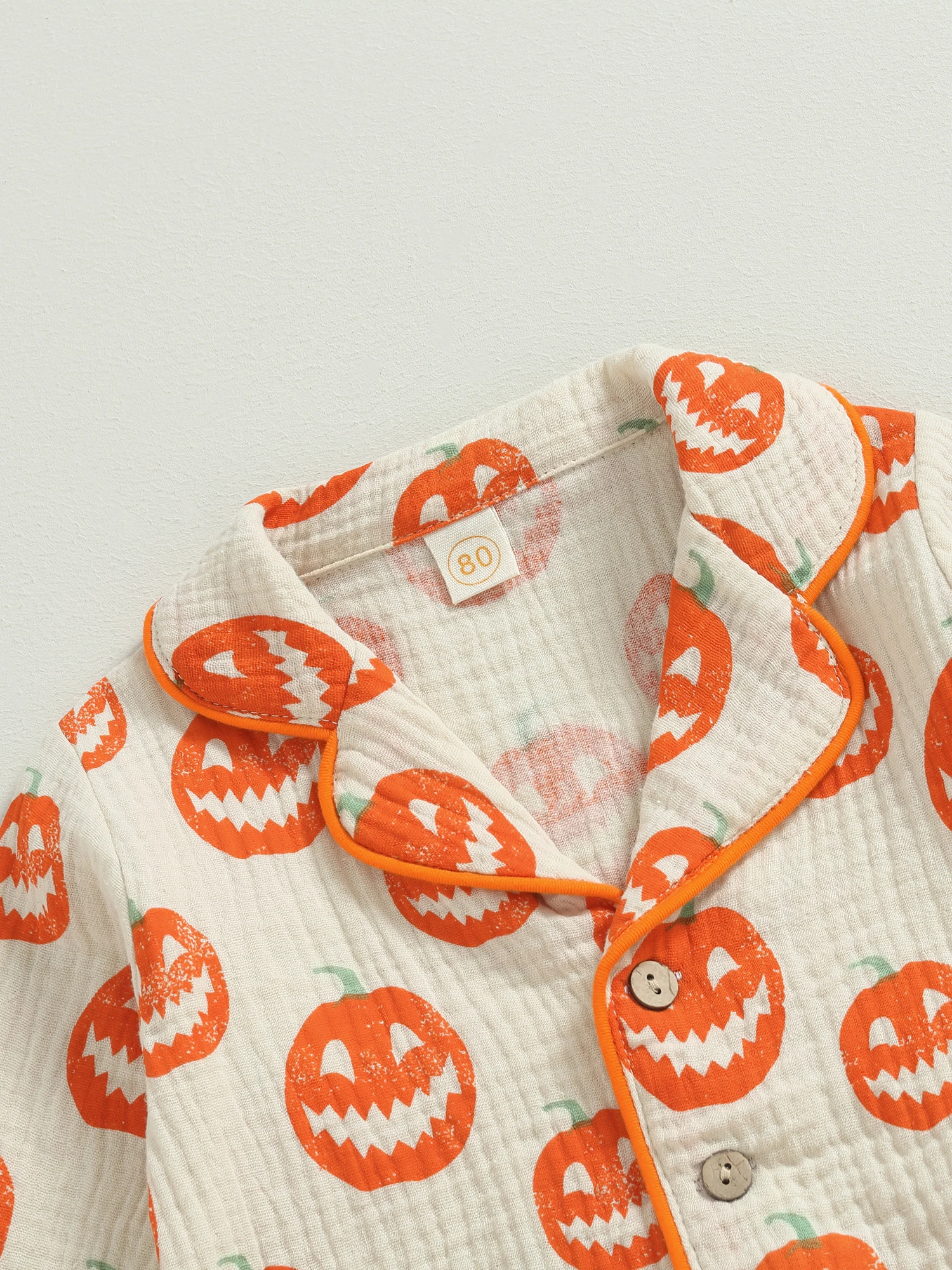 

Baby Girl Boy 2pcs Halloween Pumpkin Print Lapel Button Down Shirt Pant Set in Soft Cotton Blend