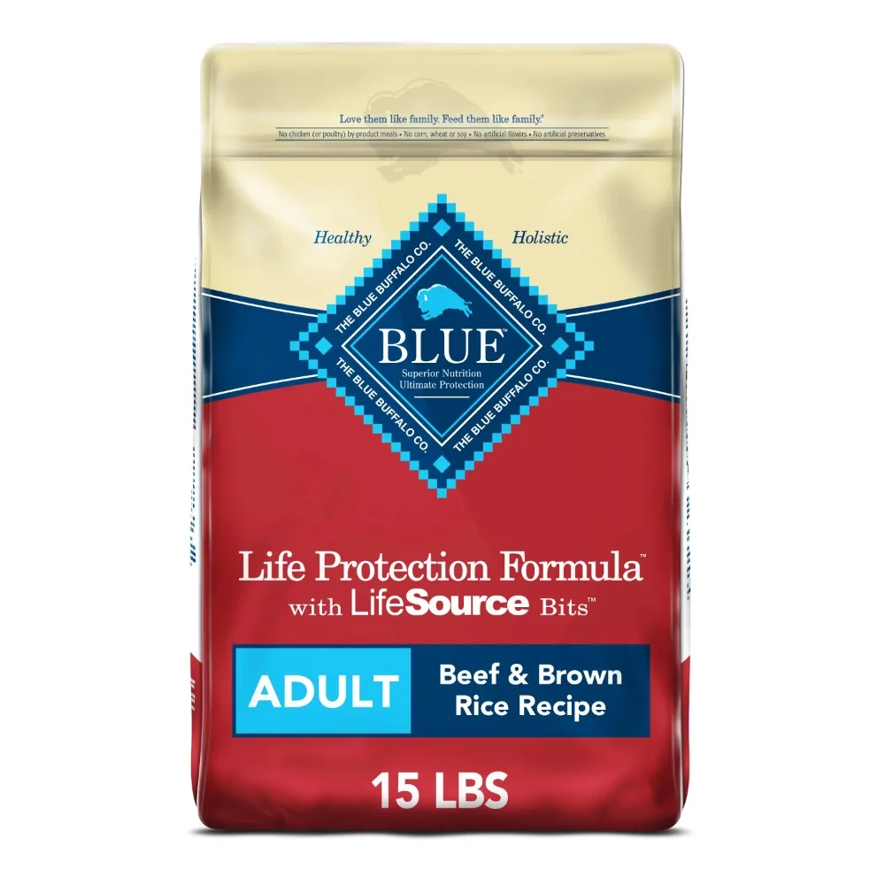 Dog Feed Dry Food for Dogs Whole Grain Formula Beef and Brown Rice Dry Dog Food for Adult Dogs 15 Lb. Bag Feeding