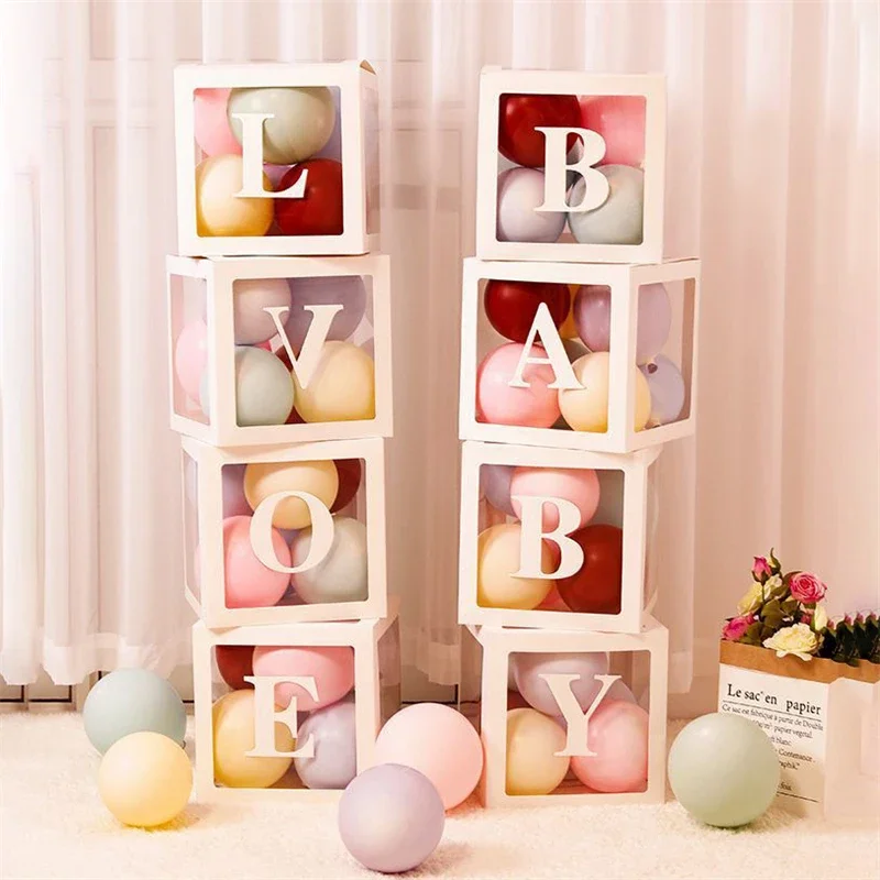 

Transparent Letter Box Custom Baby Name Balloon Box Girl Boy Baby Shower Wedding Decorations Baby 1st Birthday Party Decor