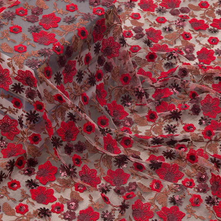 

Высококачественная сетчатая вышивка redflower, кружевная ткань, свадебное платье, Тюлевая ткань для юбки, ткань для лоскутного шитья