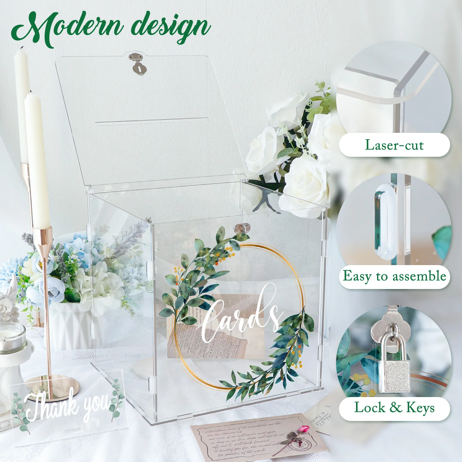 Lockable acrylic transparent wedding gift card box for wedding party graduation baby baptism birthday decoration