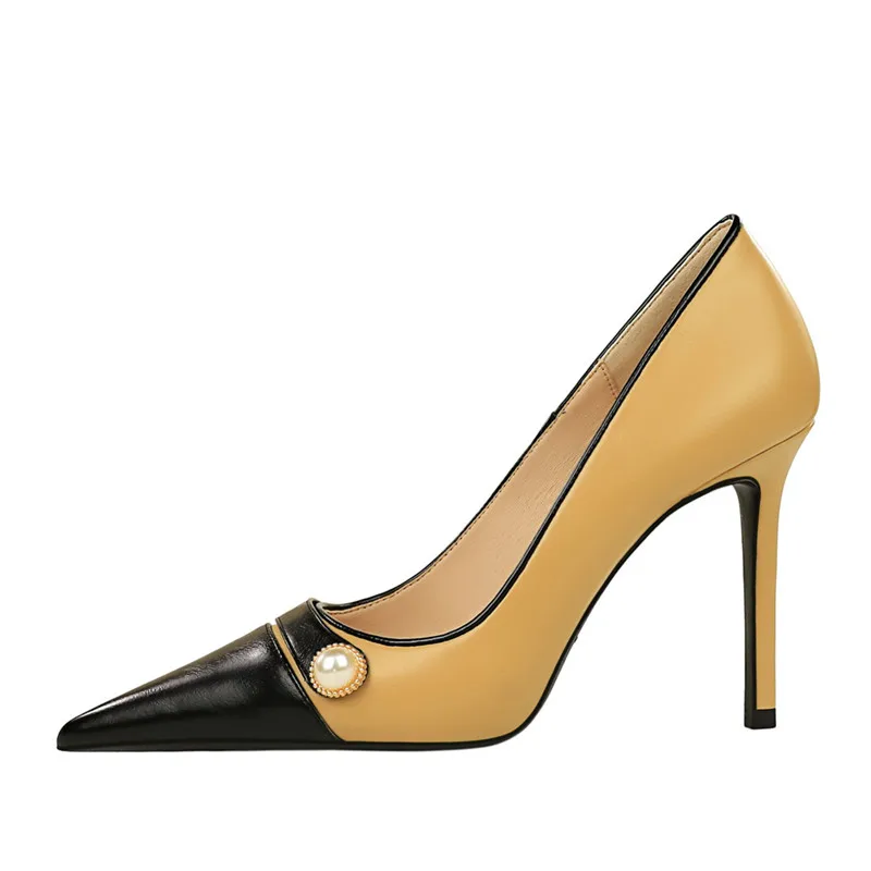 

Shallow Single Shoes Big Size Pointed Toe Super High Heel Pumps Women Dress PU Party High Heels Thin Heels Women's Shoes GH442
