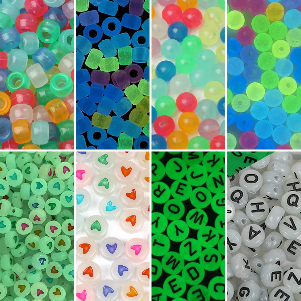 100 stücke leuchtende Acryl perlen Pony Perlen leuchten in der Nacht Brief Wärme Spacer Perle für Armband Halskette DIY Zubehör Großhandel
