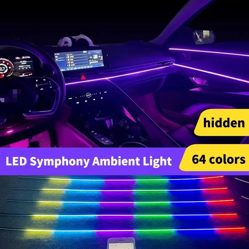 Universal 18 In 1 LED Car Ambient Lights RBG 64 Color Interior Acrylic  Strip Light Guide Fiber Optic Decoration Atmosphere Lamp - AliExpress