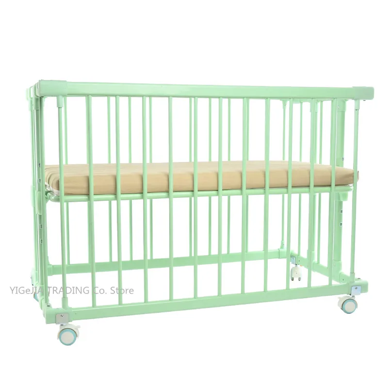 

New Arrival Aluminum Alloy Frame Baby Crib with Coir Mattress & 4 Lockable Wheels, Infant Cot Can Joint Adult Bed