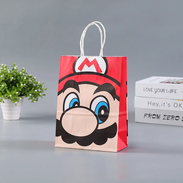 Bolsa de regalo de Super Mario para fiesta de Cumpleaños de Niños, bolsa de  papel Kraft