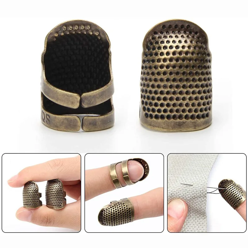 Vintage Sewing Thimble Adjustable Finger Metal Shield Protector Sewing  Craft Accessories For Sewing Embroidery Needlework Retro Hand Working(6pcs,  Bro