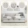 Wood Twin Daybed Frame with 2 Storage Drawers, Upholstered with Button and Nailhead Design for Bedroom Guest Room 2