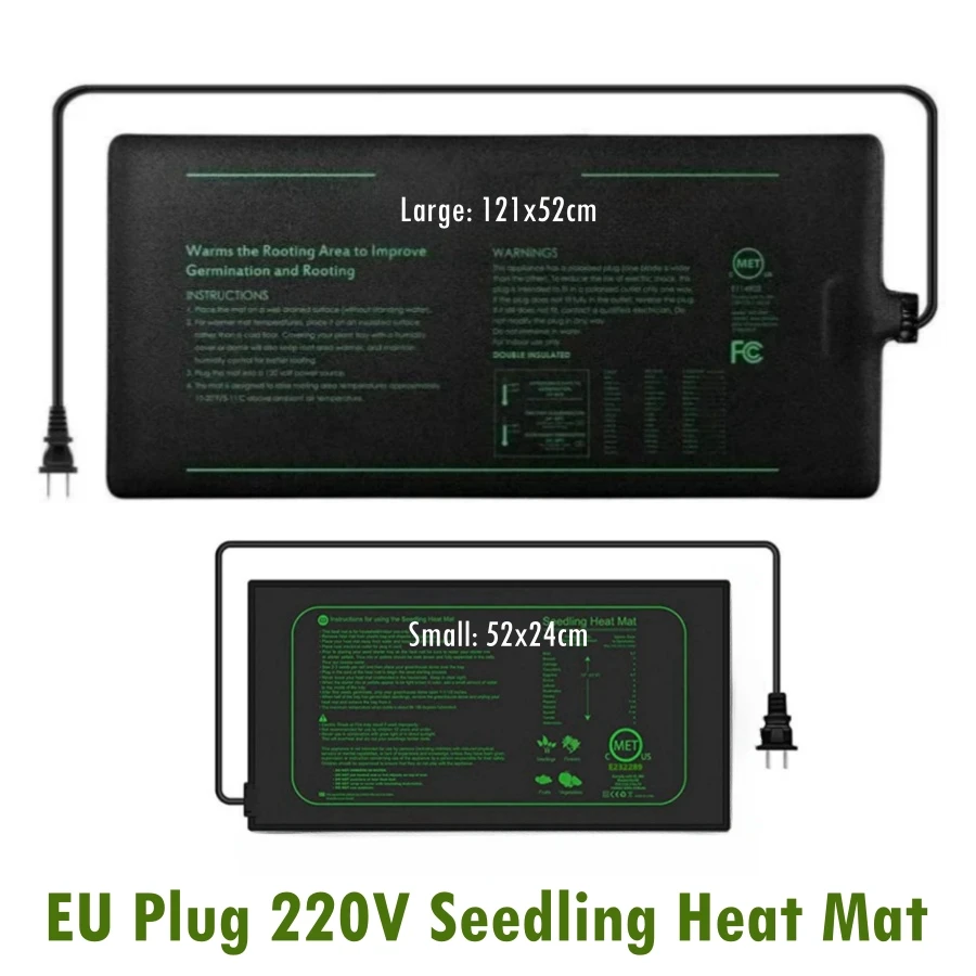 2 Sizes 220V EU Plug Seedling Heat Mat Waterproof Warm Hydroponic Heating Pad Seed Starting Greenhouse Rooting Germination Seedling Heat Mat