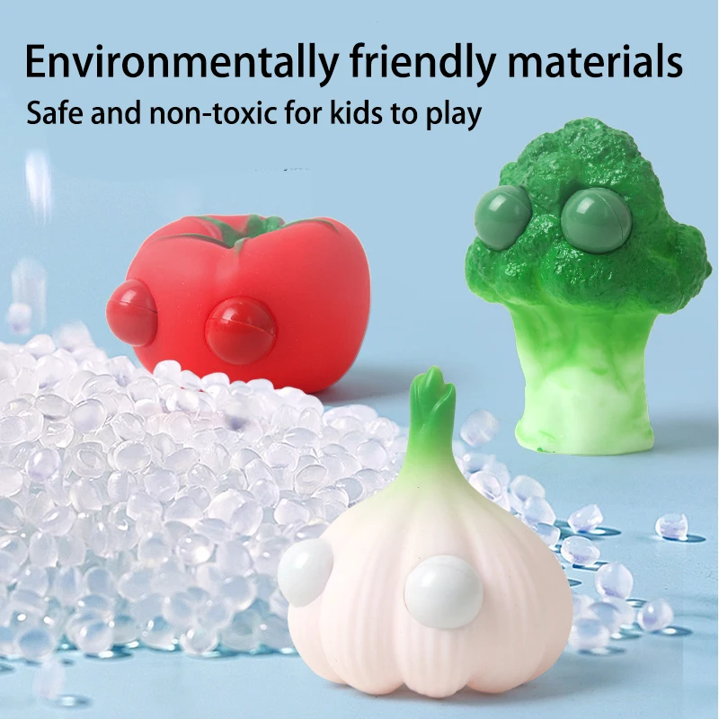 Novelty Stress Relief Toys with Pop Out Eyes Vegetables Kneading Slow Rebound Silicone Toys Autism ADHD Kawai Cute Squeeze Toys 2