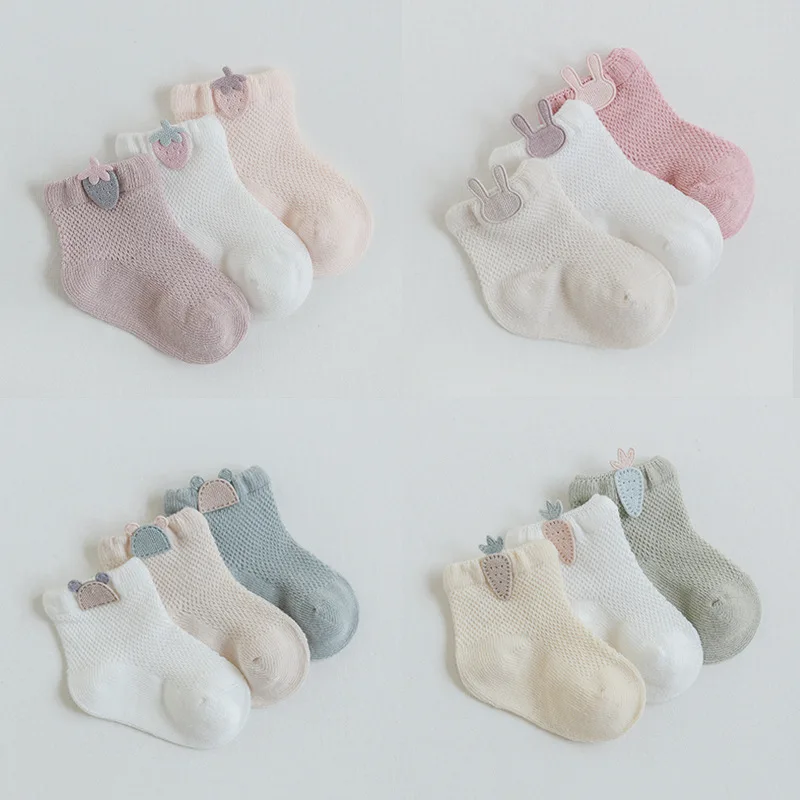 3 Pairs Baby Socks for Girl Boy Thin Cotton Breathable Mesh