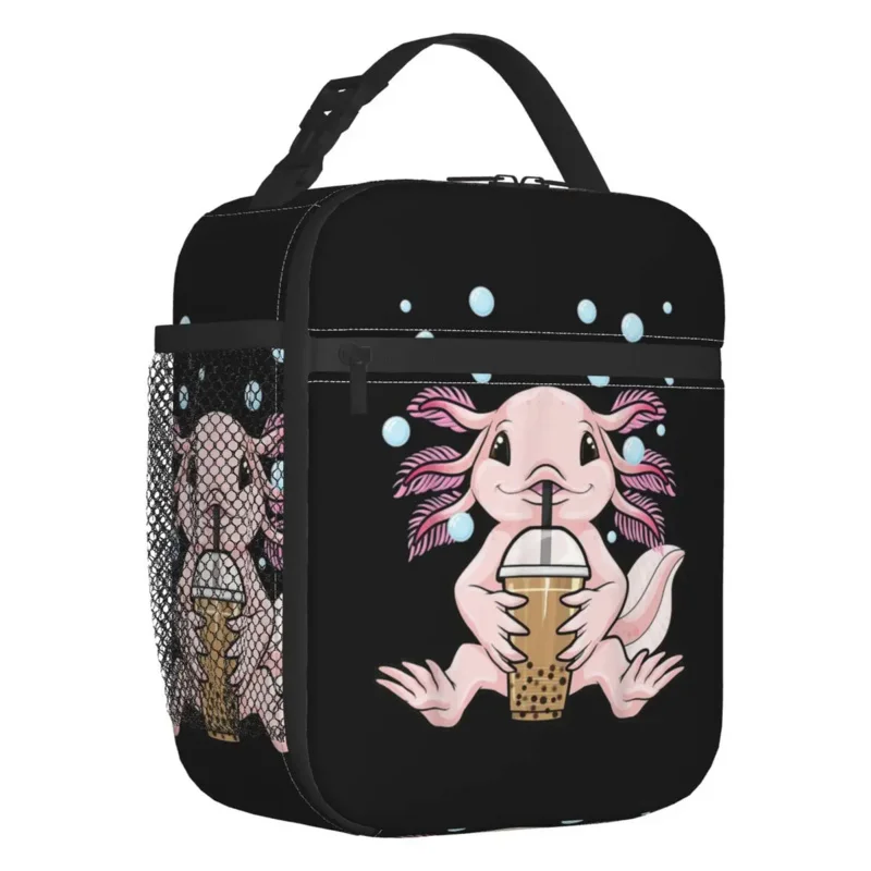 

Kawaii Axolotl Milk Boba Tea Insulated Tote Bag For Women Salamander Portable Thermal Cooler Food Lunch Box School