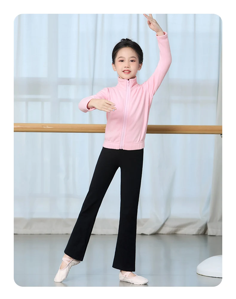Mädchen Langarm Ballett Tops Rosa Samt Innentanz Jacke Thermo Zip Up Kinder Tanz Kleidung Winter Rollkragen Ballett Mantel – Detail 5