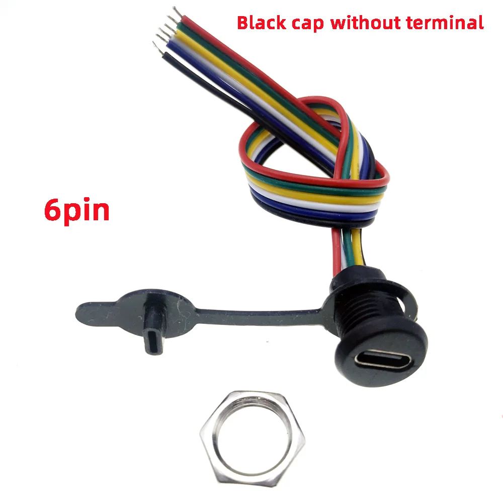 25 Stück 6-Pin USB-C-Steckverbinder Typ-C Wasserdichte Buchse mit CC1/CC2-Kabel PH 2.0 Mutterverriegelung Panelmontage TPC Schnellladeanschluss – Detail 9