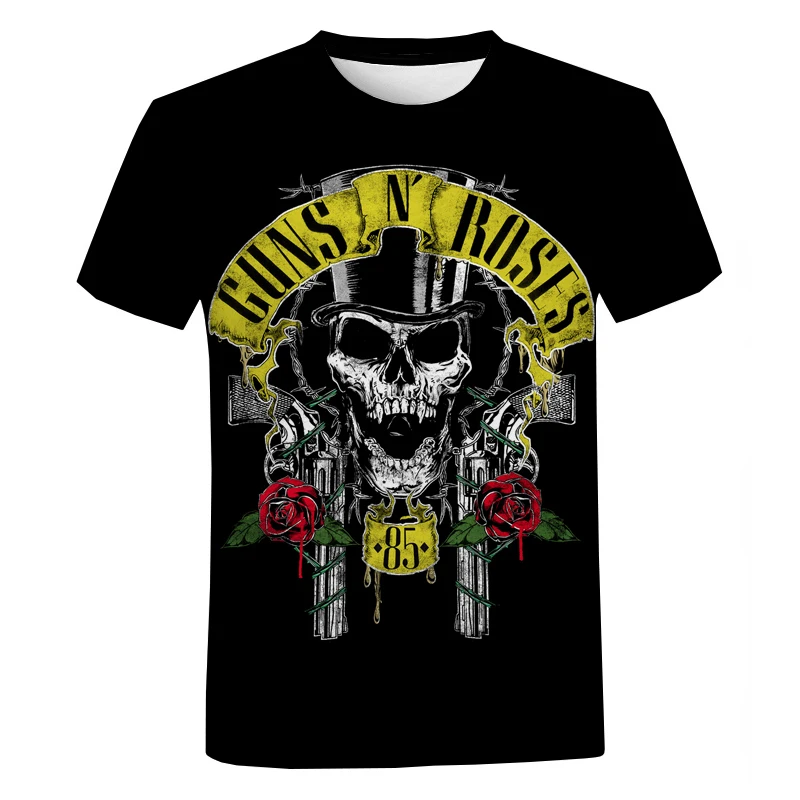 Rock band Guns N Roses 3D Print Short Sleeves T-shirt for Men Summer Oversized T Shirt Fashion Harajuku Street Round Neck Tops