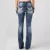 Women Embroidery Pockets Distressed Jeans Mid Waist Stretch Slim Fit Pants Vintage Denim Trousers Autumn Female Streetwear