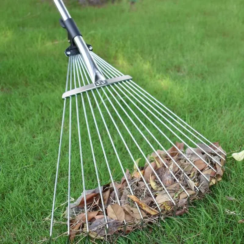 Thickened Telescopic Climb Lawn Garden Tool Hardware Products Household Stainless Steel Rake Garden Cleaning Tools Leaf Sweeper