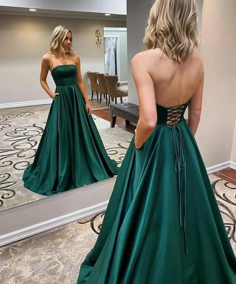 engineering marge Tether Green Satin Long Strapless Dresses | Long Dresses Green Evening Party - Long  Satin - Aliexpress