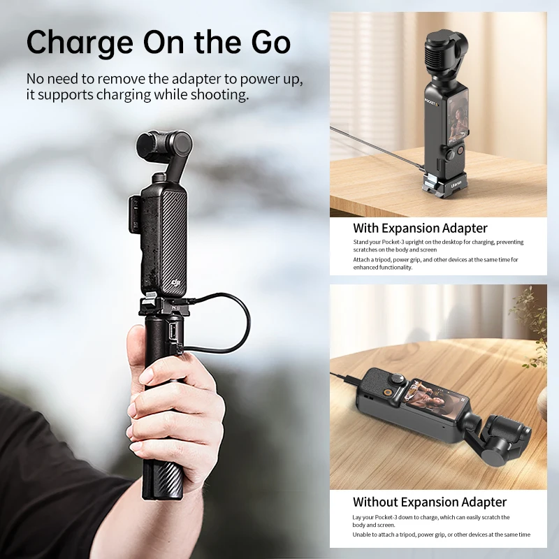 Ulanzi PK-10 Pocket 3 Expansion Adapter for DJI Osmo Pocket 3 for Backpack Clip Neck Mount Chest Strap with Type-C Charging Port
