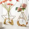 Hollow Geometric Golden Glass Vase Hydroponic Plant Holder Iron Flower Planter Hydroponic Container home decor ваза для цветов 2