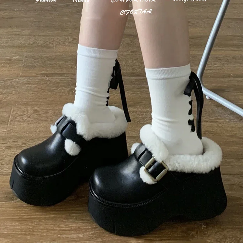 

Winter Fur Platform Wedges Mules Women Warm Home Cotton Slippers Designer 2024 New Slingback Flip Flops Botas Zapatos Mujeres