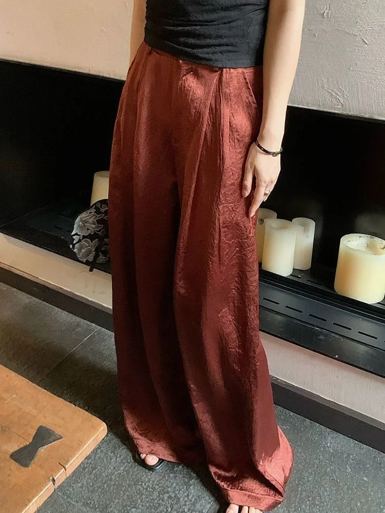 HOUZHOU Youthful Woman Baggy Satin Suit Pants Y2k Oversize Harajuku Korean Fashion Trousers Vintage Summer Old Money Luxury