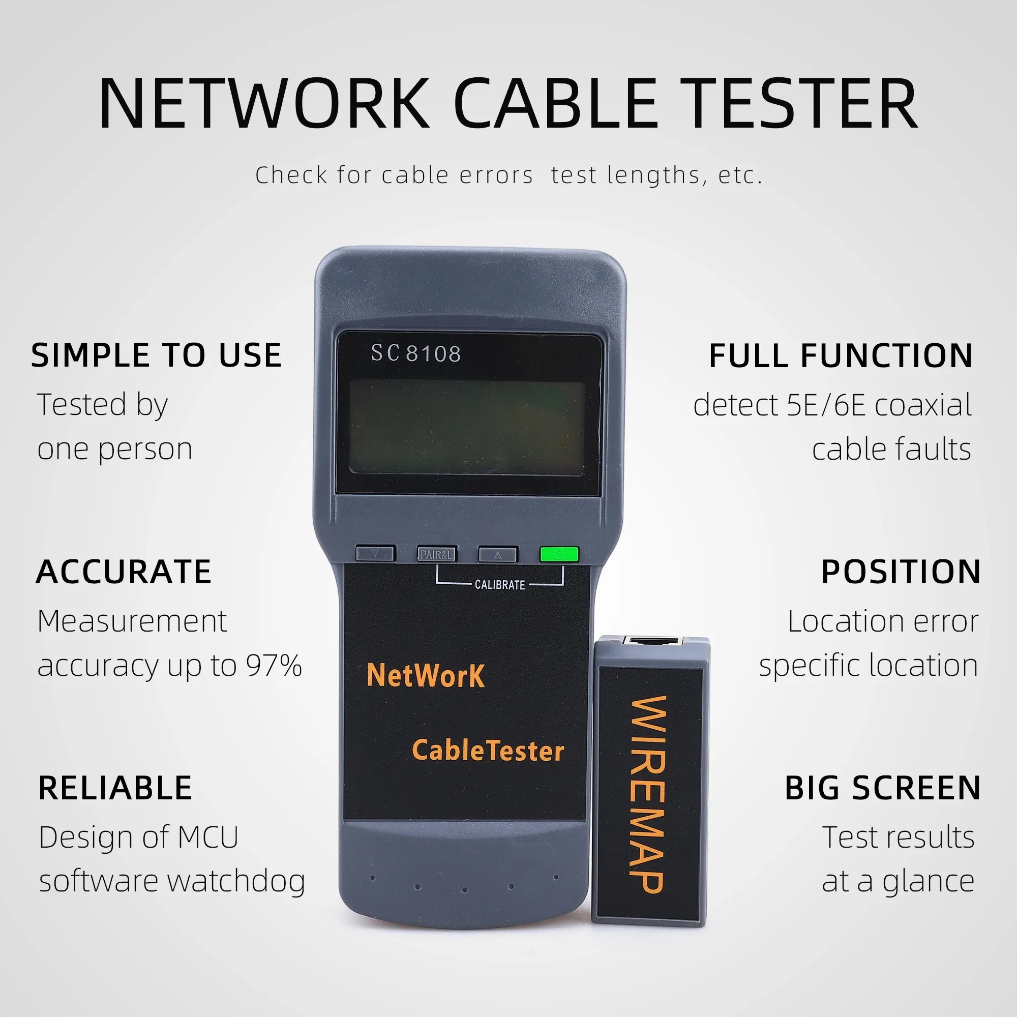 SC8108 LCD Digital PC Data Network CAT5 RJ45 LAN Phone Cable Tester Meter Portable Multifunction Wireless Network Tester