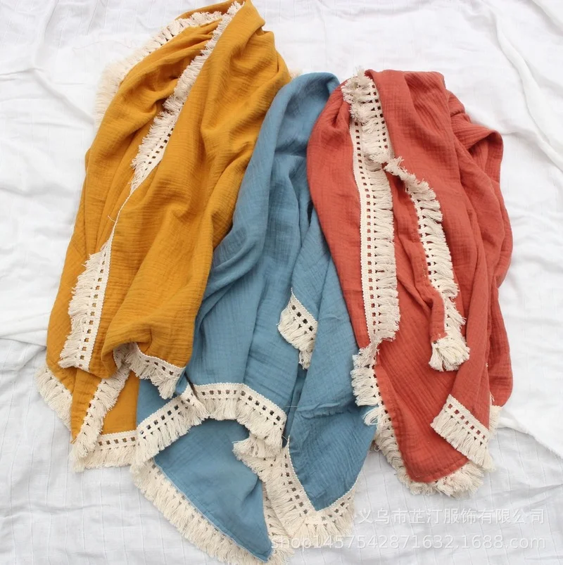 

Infant Muslin Cotton Double Gauze Bath Towel Baby Tassel Blanket Newborn Quilt Swaddle Wrap Towel Baby Accessories