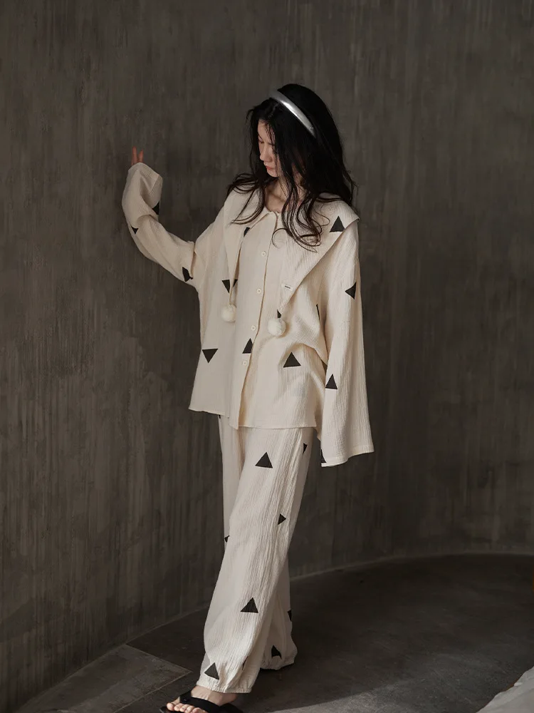 Pajamas Spring 2024 Woven Cotton Long-sleeved Suits for Women Can be Worn outside a High-quality Loungewear Set