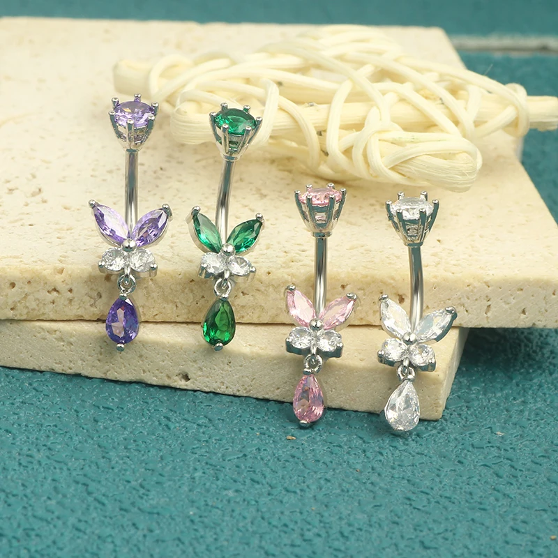 14G Dangle Butterfly Belly Rings 10mm Belly Bars Stainless Steel Belly Button Bars Navel Rings Belly Navel Piercing Jewelry 5 co
