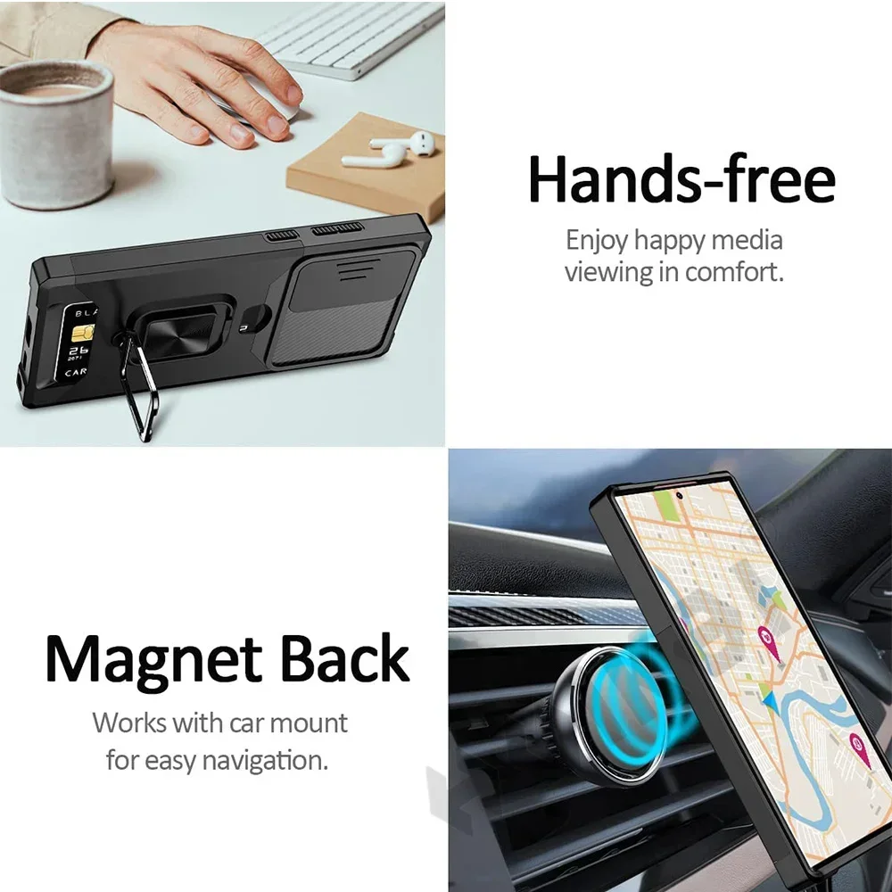 Rüstungsständer-Hülle für Samsung Galaxy S24 S23 Ultra S22 Plus S21 FE Note 20 Abdeckung Kartensteckplatz Brieftasche Ringhalter Coque Fundas_voghion.com