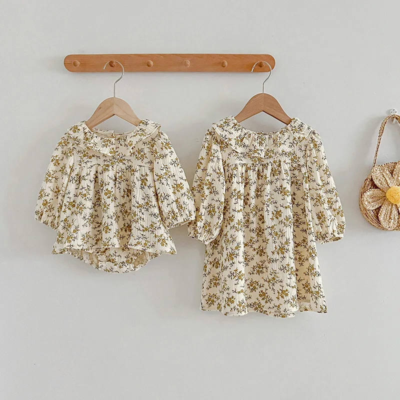 

Baby Girls Dress 2023 New Autumn Kids Children Cute Flower Print Long Sleeve Dresses