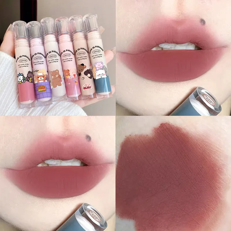 Promotie een andere extase Lip Glaze Matte Liquid Lipstick Cute Bear Waterproof Velvet Brown Grey Pink  Lip Mud Mousse Korea Makeup Lip Tint Cosmetics _ - AliExpress Mobile