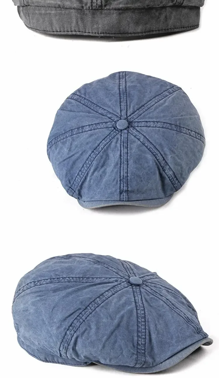 Unisex-Baskenmütze aus gewaschenem Denim, modische Zeitungsjungenmütze, Outdoor-Streetwear, lässige Vintage-Boina-Kopfbedeckung für Männer und Frauen – Detail 5