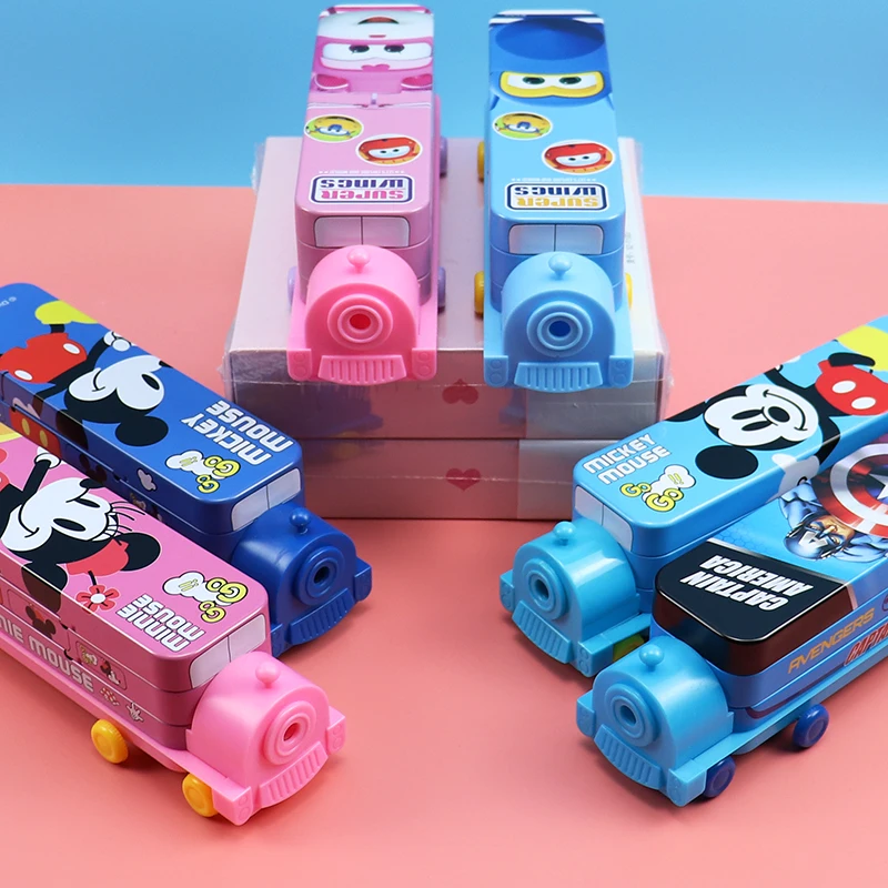 

Disney Children's Student Locomotive Stationery Box Large Capacity Stylus Box Car Cartoon Pencil Case Metal Pencil Box Presents