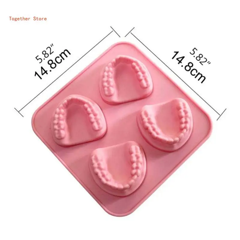 4 Hole Denture Teeth Shaped Ice Cube Mold Silicone Ice Tray DIY Cream Mould Funny Gag Gift for Dentist Seniors 6XDD