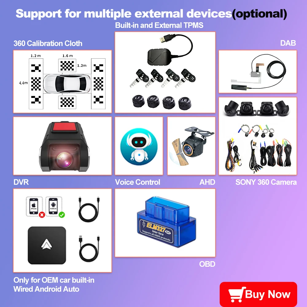 Android 13 для DAB + DVR TPMS CARPLAY OBD SONY 360 камеры для автомагнитолы DVD система мониторинга