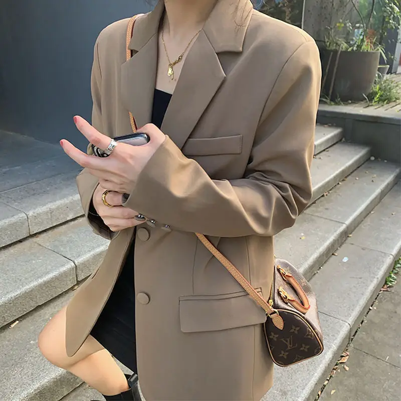 Spring and Autumn New Women's Korean Loose Suit Coat Women's Brown Casual Coat