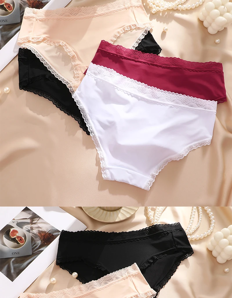 Seamless Women's Panties - Low Waist Briefs With Lace Edge | Ice Silk Comfort