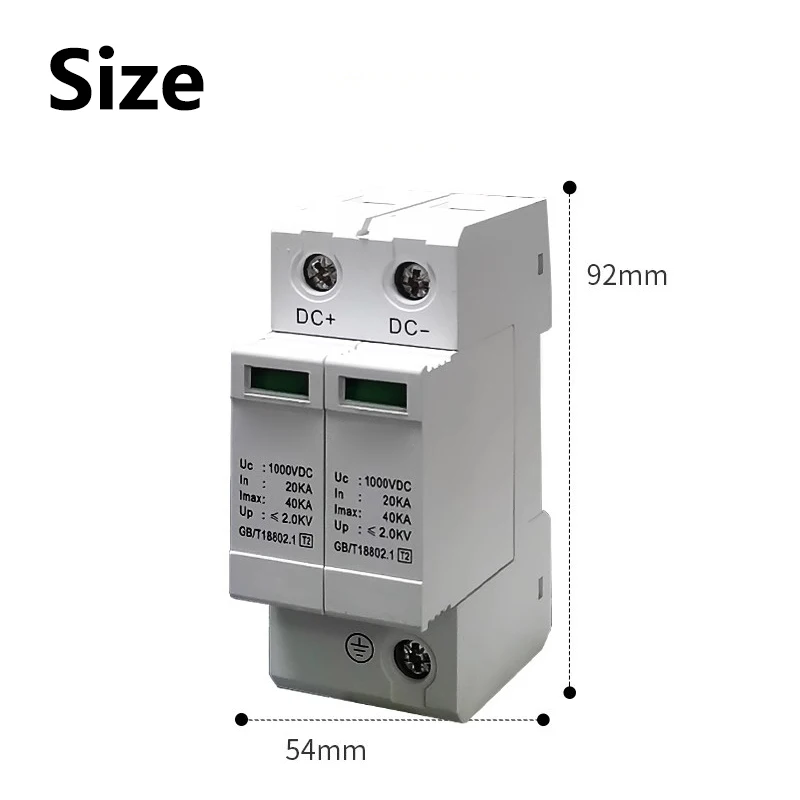 Power surge protector SPD lightning arrester low voltage household 2-pole surge voltage protection DC 500V 800V 1000V 40KA 60KA
