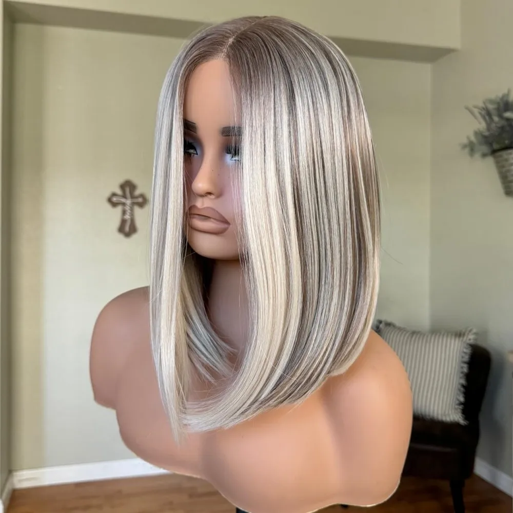 Highlight Blonde Wear and Go Glueless Wig Synthetic Lace Front Wigs for Women Short Bob 14inch Lace Front Wig Daily Use